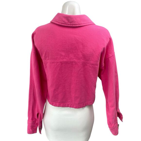 Zara Women's Pink Long Sleeve Button Down Cropped Denim Jean Jacket Size XS - Picture 2 of 3